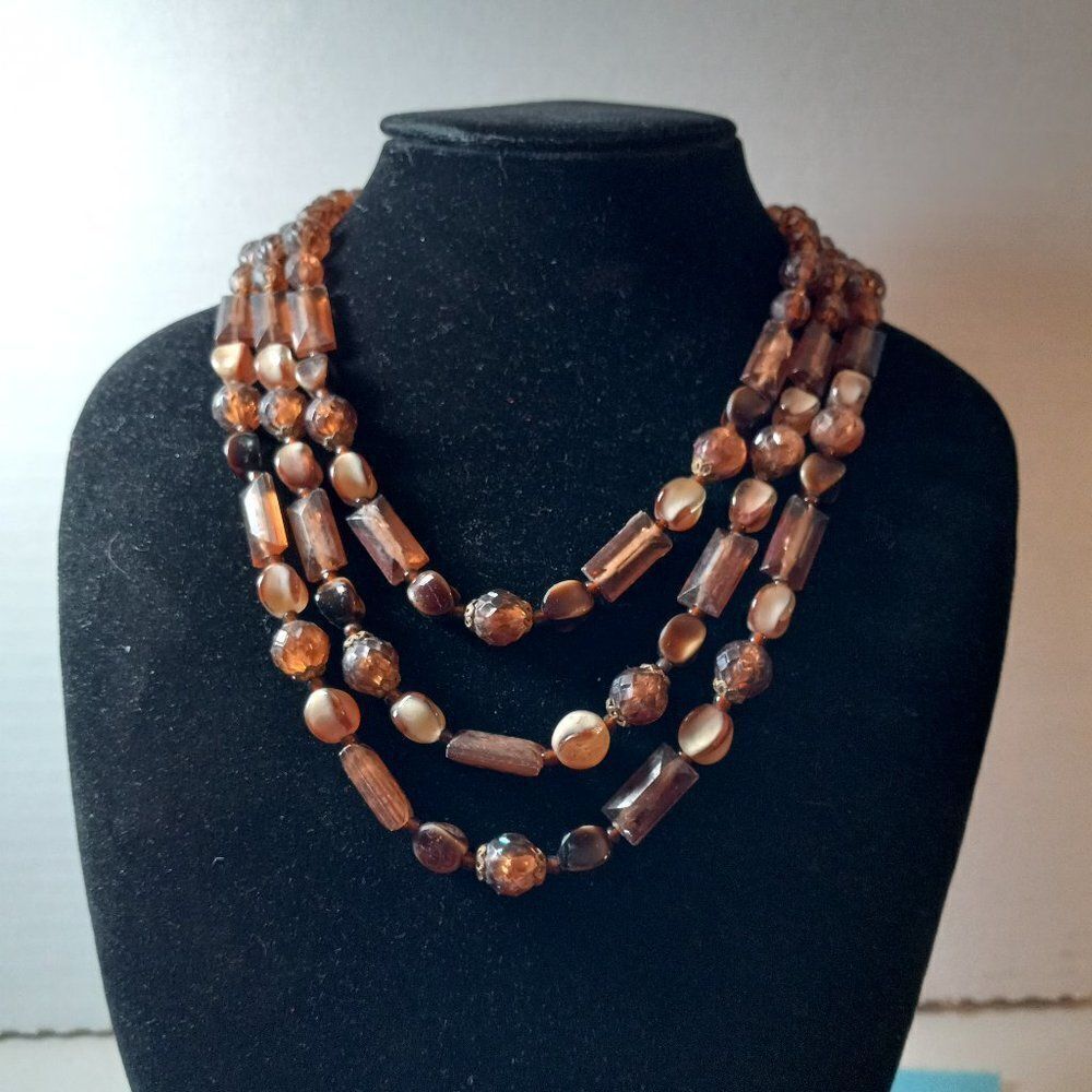 Vintage Western Germany Three Strand Beaded Necklace